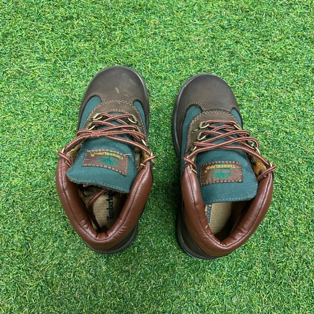 Timberland Field Boots Brown Green Leather Boys Size 13 16737 Hiking Mid Top